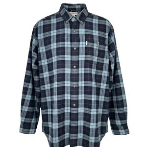 Carhartt Mens 2XL Relaxed Fit Flannel Shirt Long Sleeve Blue Plaid Cotton